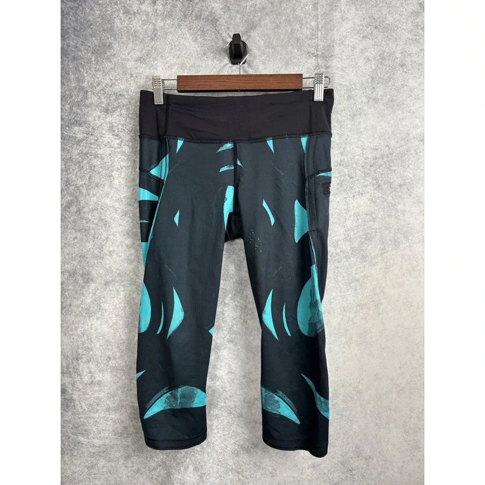 Lululemon Run Top Speed Crop Peacock Teal Blue Black Leggings Size‎ 6